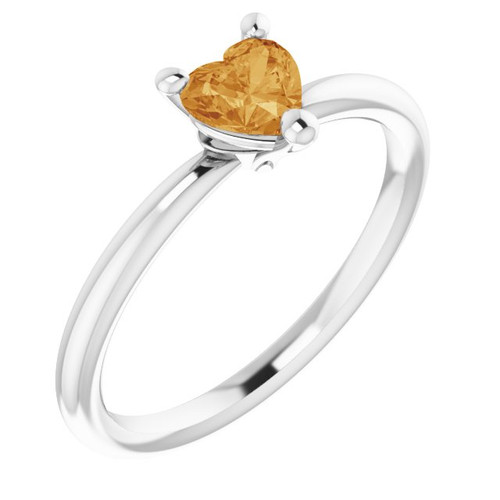 Platinum Natural Citrine Heart Solitaire Ring