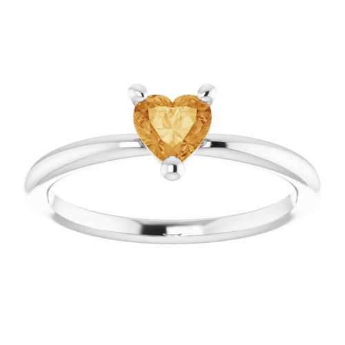 Platinum Natural Citrine Heart Solitaire Ring