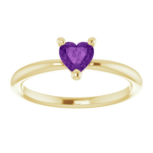 14K Yellow Natural Amethyst Heart Solitaire Ring