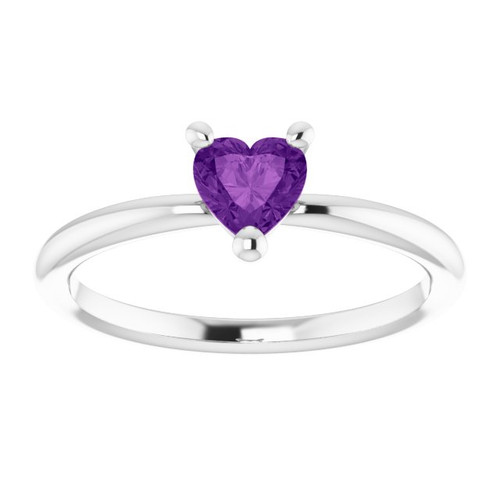 Sterling Silver Natural Amethyst Heart Solitaire Ring