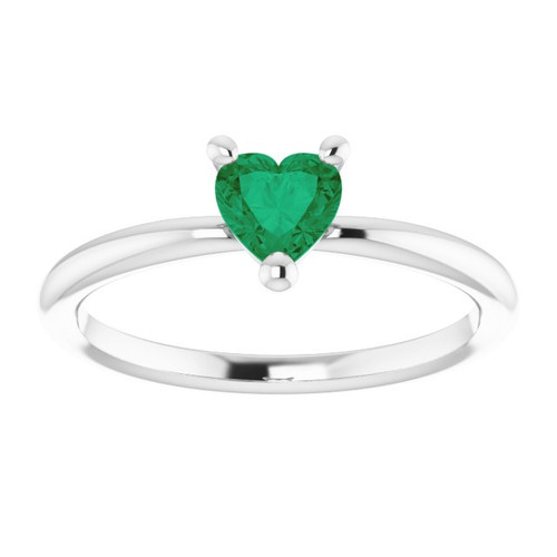 Sterling Silver Lab-Grown Emerald Heart Solitaire Ring