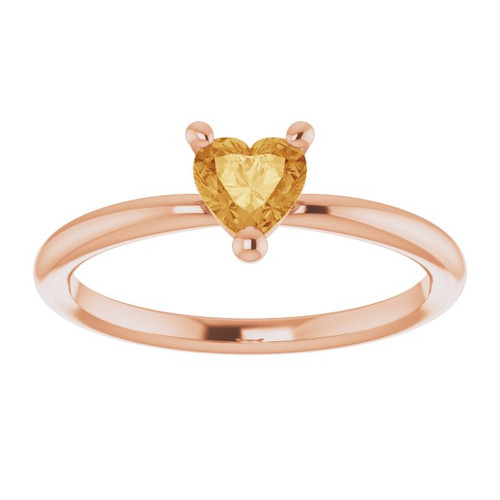 14K Rose Natural Citrine Heart Solitaire Ring