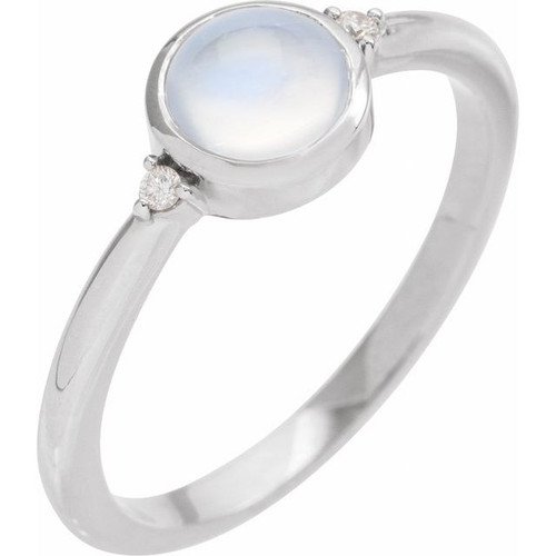 14K White Natural Rainbow Moonstone & .03 CTW Natural Diamond Ring