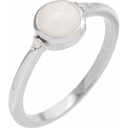 14K White Natural White Opal & .03 CTW Natural Diamond Ring