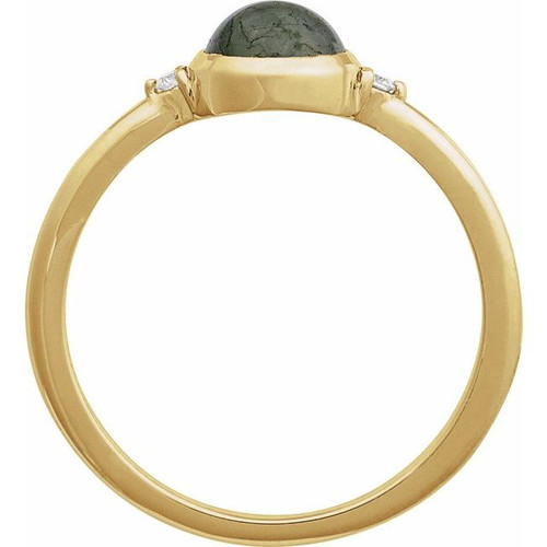 14K Yellow Natural Moss Agate & .03 CTW Natural Diamond Ring