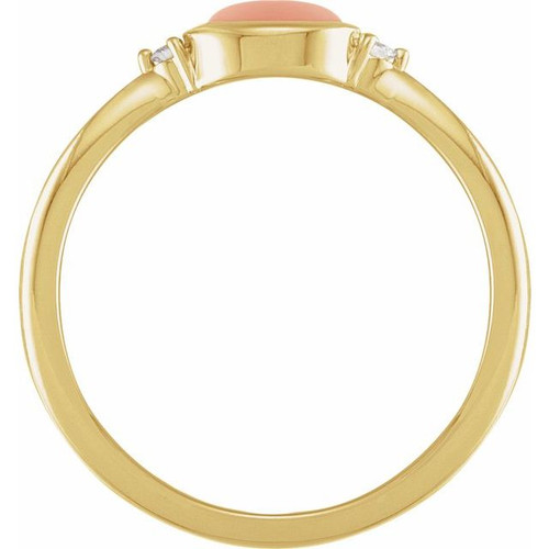 14K Yellow Natural Pink Coral & .03 CTW Natural Diamond Ring