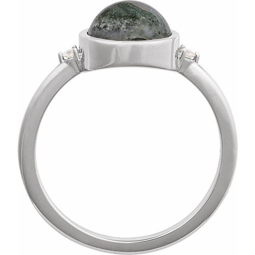 14K White Natural Moss Agate & .03 CTW Natural Diamond Ring