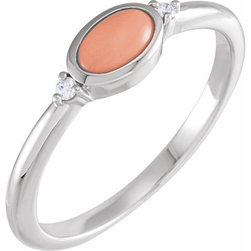 14K White Natural Pink Coral & .03 CTW Natural Diamond Ring