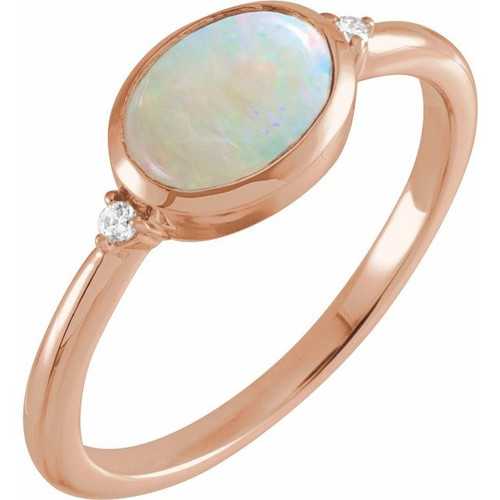 14K Rose Natural Ethiopian Opal & .03 CTW Natural Diamond Ring