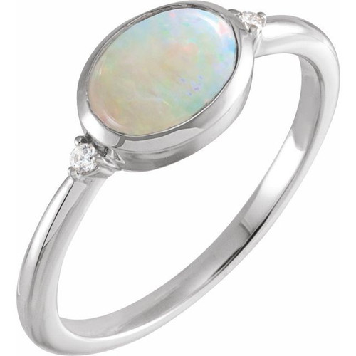Platinum Natural White Opal & .03 CTW Natural Diamond Ring