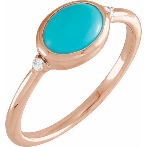 14K Rose Natural Turquoise & .03 CTW Natural Diamond Ring