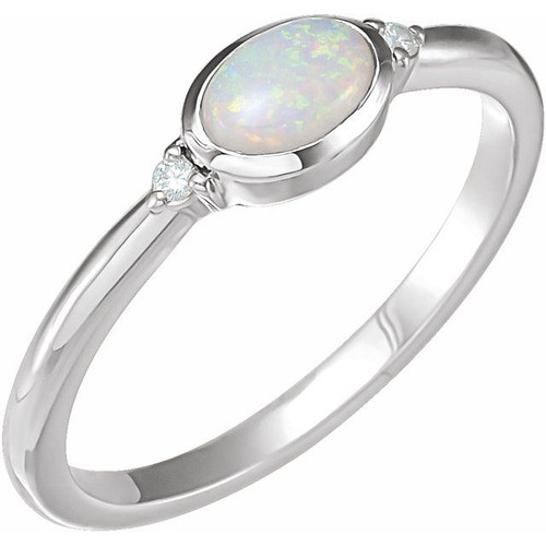 14K White Natural White Opal & .03 CTW Natural Diamond Ring