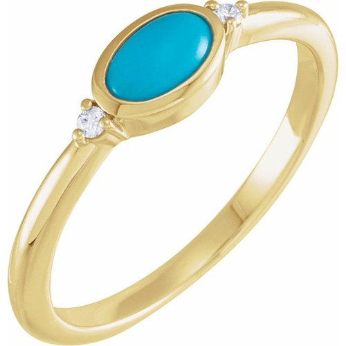 14K Yellow Natural Turquoise & .03 CTW Natural Diamond Ring