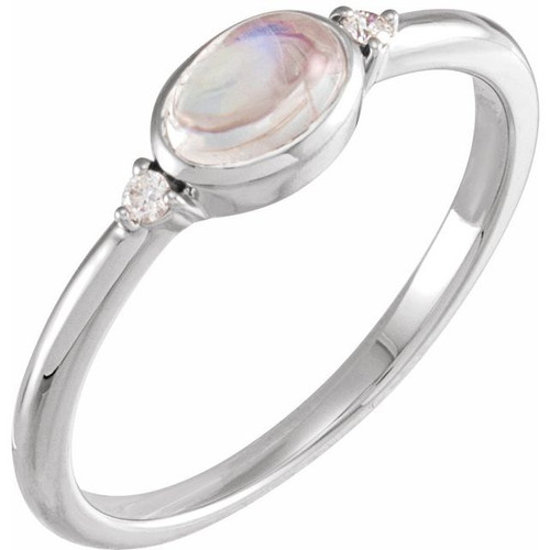 Sterling Silver Natural Rainbow Moonstone & .03 CTW Natural Diamond Ring