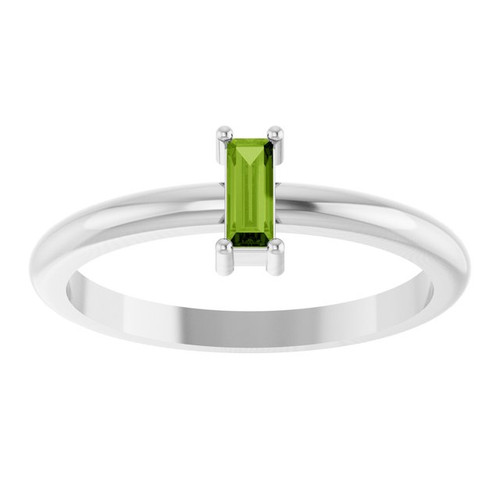 14K White Natural Peridot Stackable Ring