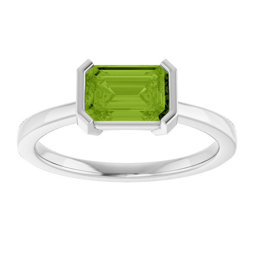 14K White Natural Peridot Ring