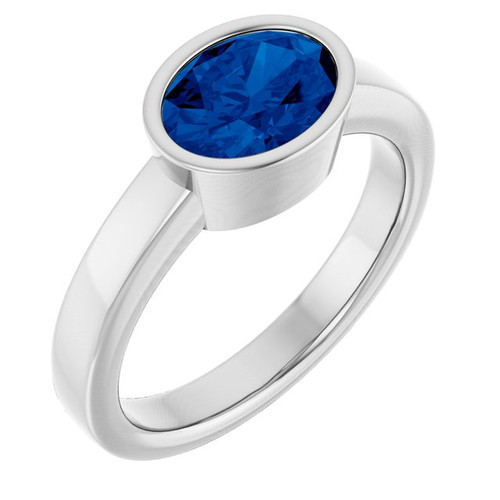 14K White Lab-Grown Blue Sapphire Ring
