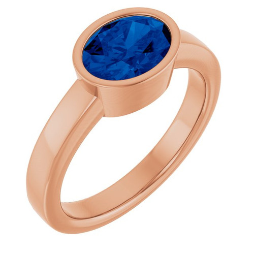14K Rose Lab-Grown Blue Sapphire Ring