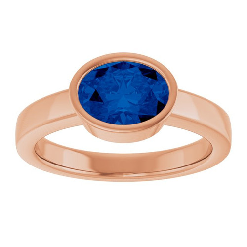 14K Rose Lab-Grown Blue Sapphire Ring
