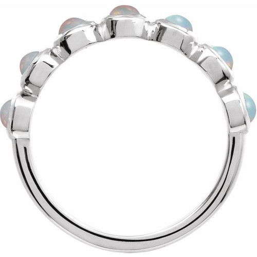 Platinum Cabochon Natural White Opal Stackable Ring