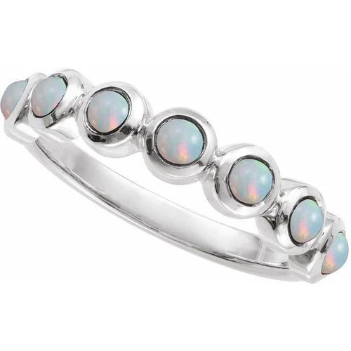 Platinum Cabochon Natural White Opal Stackable Ring