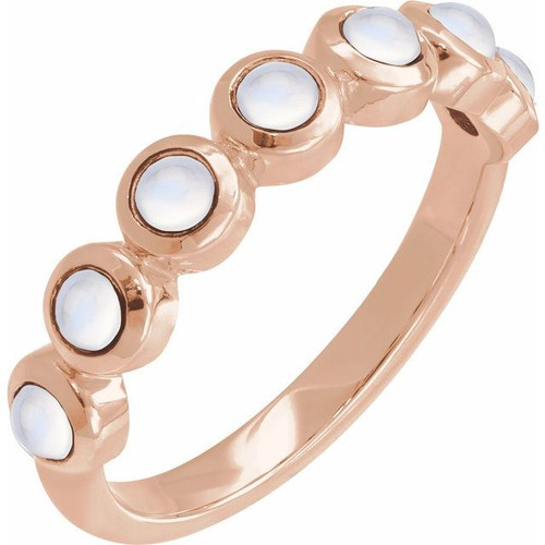 14K Rose Cabochon Natural Rainbow Moonstone Stackable Ring