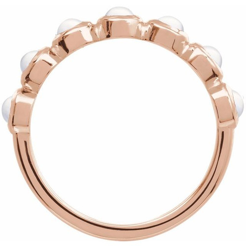 14K Rose Cabochon Natural Rainbow Moonstone Stackable Ring