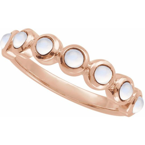 14K Rose Cabochon Natural Rainbow Moonstone Stackable Ring