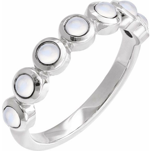 14K White Cabochon Natural Rainbow Moonstone Stackable Ring