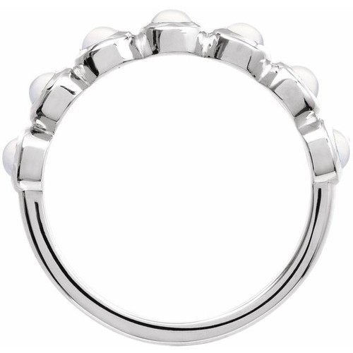 14K White Cabochon Natural Rainbow Moonstone Stackable Ring