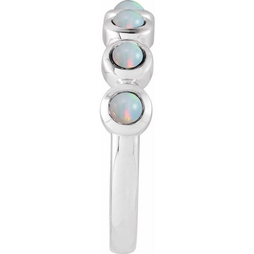 Sterling Silver Cabochon Natural White Opal Stackable Ring