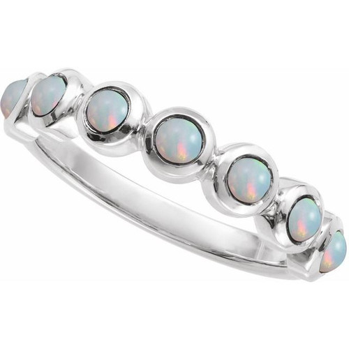 Sterling Silver Cabochon Natural White Opal Stackable Ring