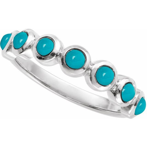 Sterling Silver Cabochon Natural Turquoise Stackable Ring