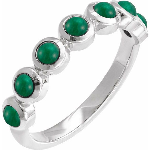 Sterling Silver Cabochon Natural Emerald Stackable Ring
