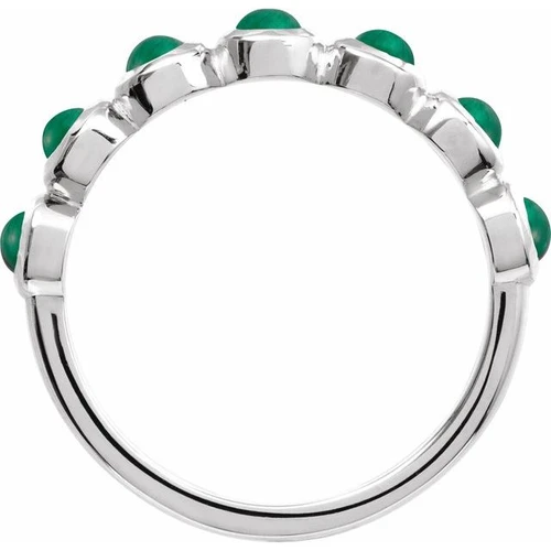 Sterling Silver Cabochon Natural Emerald Stackable Ring