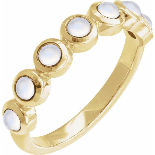 14K Yellow Cabochon Natural Rainbow Moonstone Stackable Ring