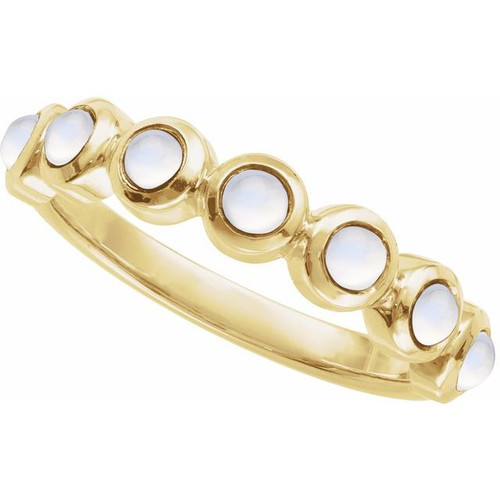 14K Yellow Cabochon Natural Rainbow Moonstone Stackable Ring