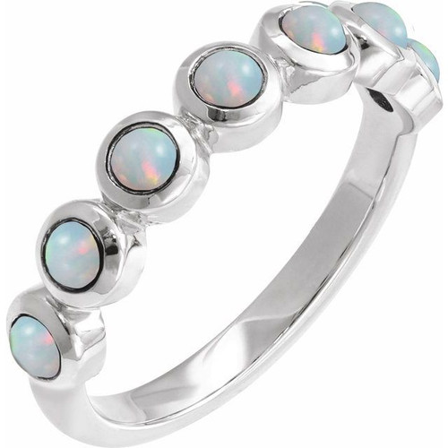 14K White Cabochon Natural White Opal Stackable Ring