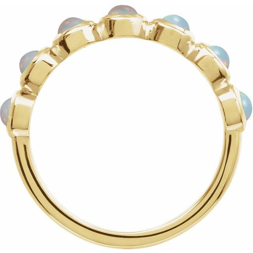 14K Yellow Cabochon Natural White Opal Stackable Ring
