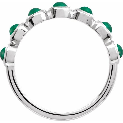 14K White Cabochon Natural Emerald Stackable Ring