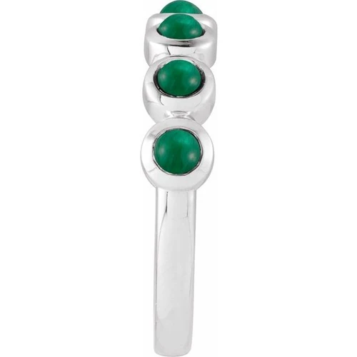 14K White Cabochon Natural Emerald Stackable Ring