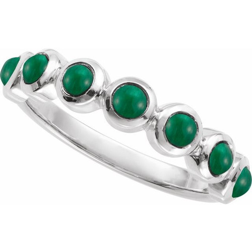 14K White Cabochon Natural Emerald Stackable Ring