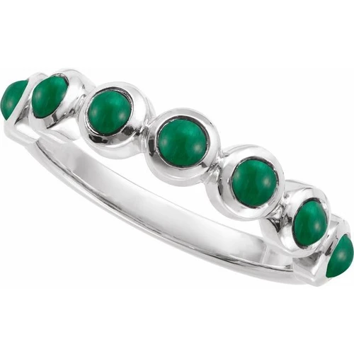 14K White Cabochon Natural Emerald Stackable Ring