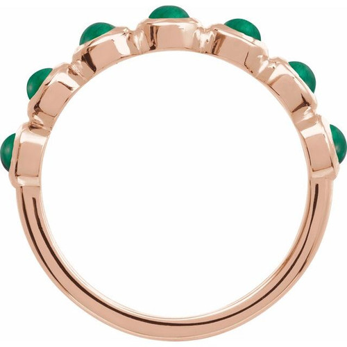 14K Rose Cabochon Natural Emerald Stackable Ring