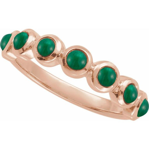 14K Rose Cabochon Natural Emerald Stackable Ring
