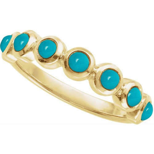14K Yellow Cabochon Natural Turquoise Stackable Ring