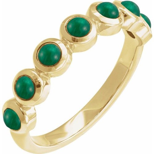 14K Yellow Cabochon Natural Emerald Stackable Ring