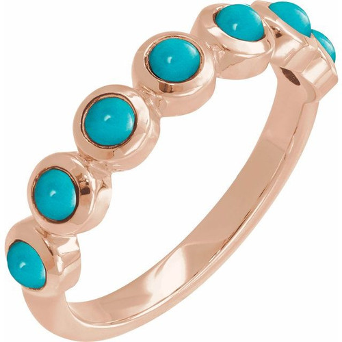 14K Rose Cabochon Natural Turquoise Stackable Ring