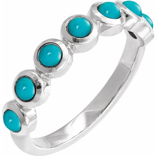 Platinum Cabochon Natural Turquoise Stackable Ring