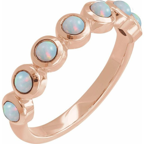 14K Rose Cabochon Natural White Opal Stackable Ring